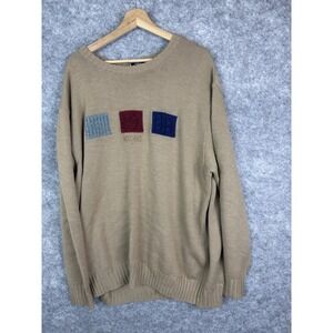 Vintage Moschino Jeans Sweater Men 2XL Lana Wool Embroidered 90s Mohair Beige